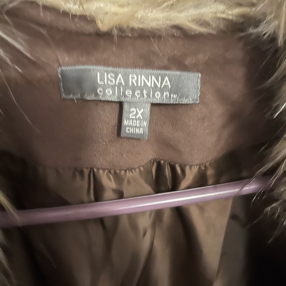 NEW Faux full fur collar 🟤brushed suede zip-up double-breasted vest. 🟤 - Picture 4 of 4